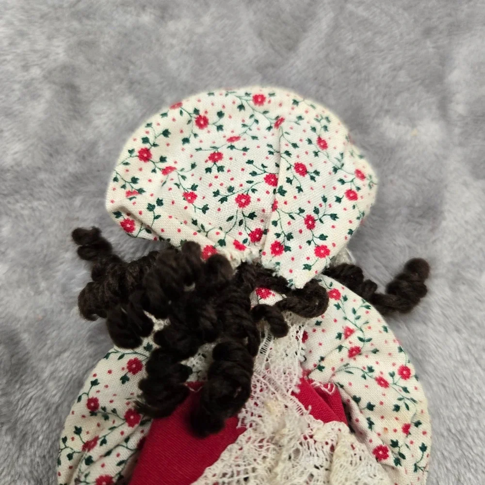 Vintage Handmade Wooden Head Doll Floral Prairie Dress Lace Trim Folk Art‎ 7.5